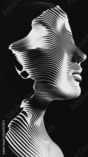 Modern abstract sculpture with flowing lines and intricate texture displayed ...