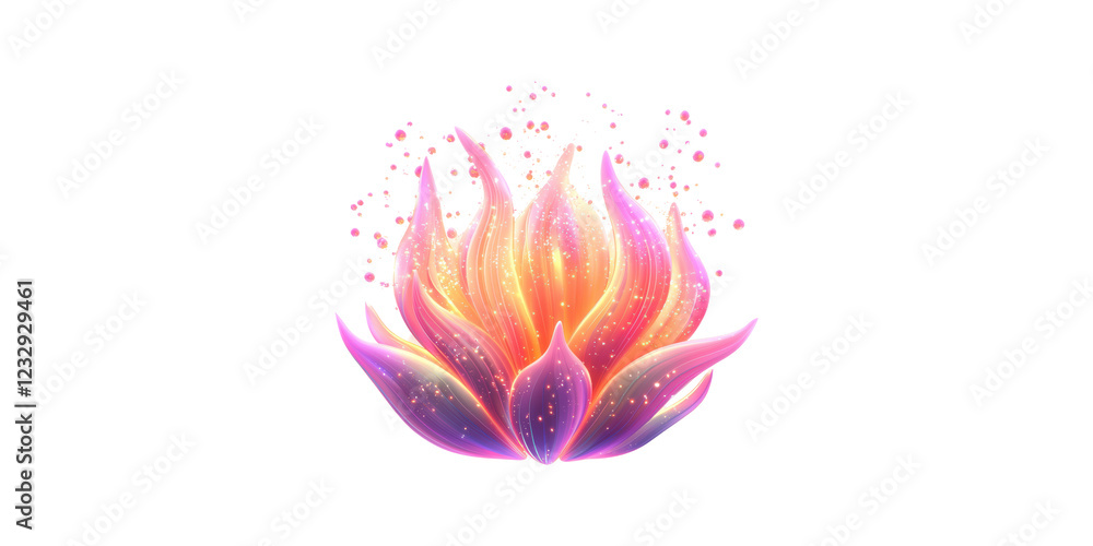 Fototapeta premium Colorful digital lotus flower with sparkles isolated on transparent background