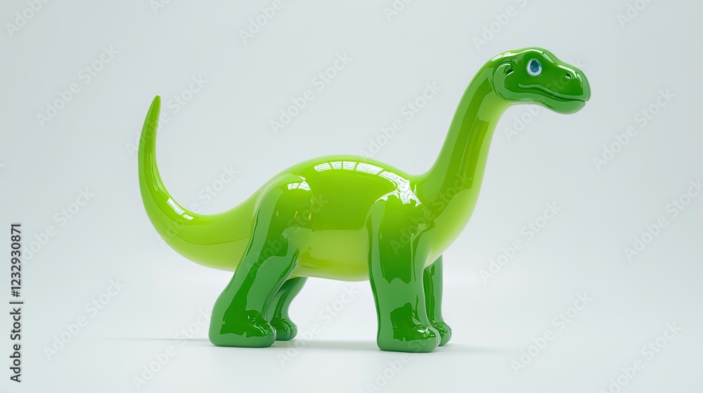 Naklejka premium Green Shiny Dinosaur Figurine Stands Against White Background