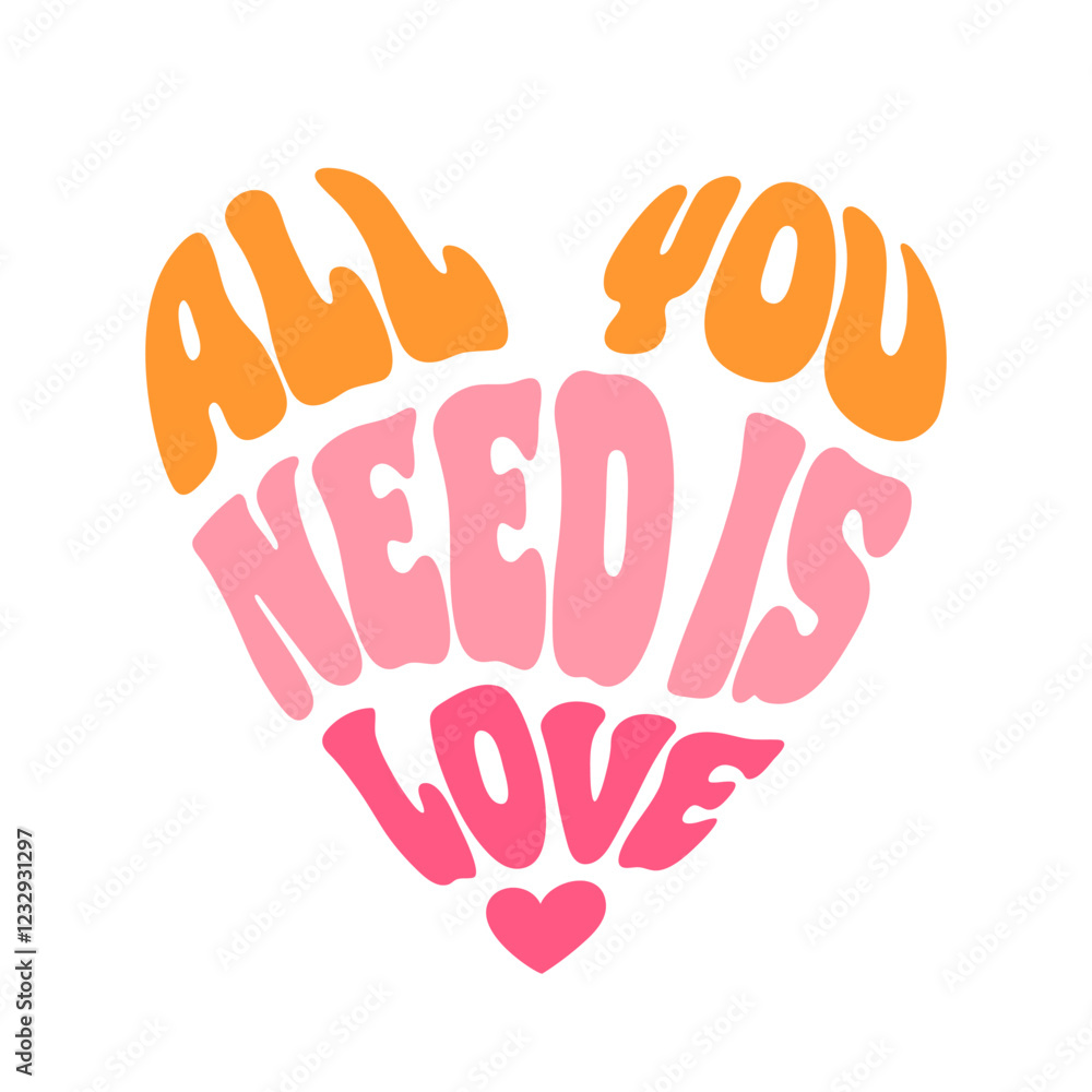 Obraz premium Love. word is beautifully depicted in a groovy, flowing lettering in the shape of a heart. Vibrant colors, playful designs evoke feelings of joy and affection, expressing passion.