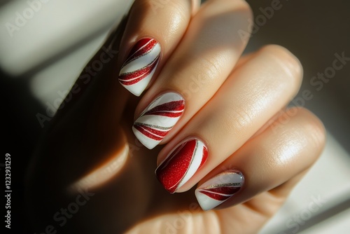 Elegant red and white swirl manicure showcasing creative nail art design for ...