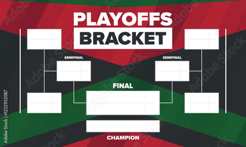 Playoffs bracket. Playoffs grid. Sport tournament bracket. Game and competition schedule. Season final. Team and players. Championship winner. Match score. Vector poster