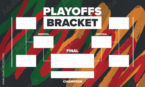 Playoffs bracket. Playoffs grid. Sport tournament bracket. Game and competition schedule. Season final. Team and players. Championship winner. Match score. Vector poster