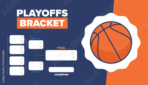 Playoffs bracket. Playoffs grid. Sport tournament bracket. Game and competition schedule. Season final. Team and players. Championship winner. Match score. Vector poster