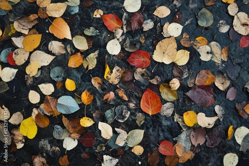 Autumn leaves collection arranged on a natural stone surface in vibrant colors