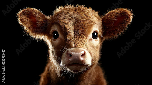 Cute calf portrait, dark background, farm animal (1)