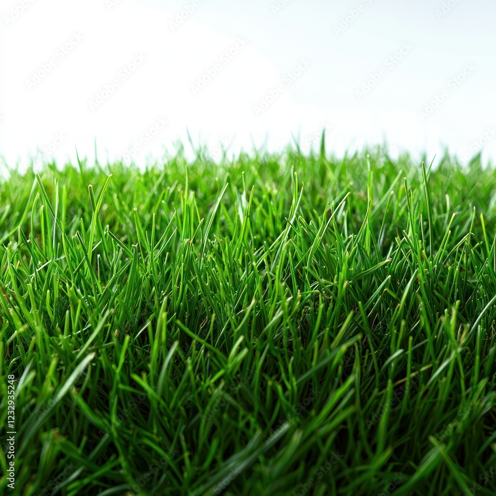 Fototapeta premium Green grass blades close-up on white, ideal for spring backgrounds