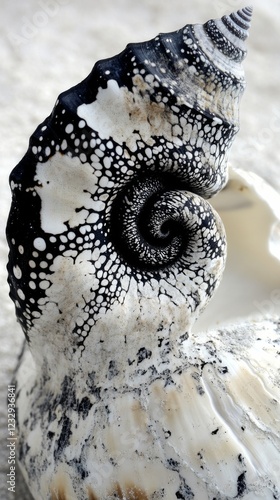Unique spiral shell resting on sandy beach during daylight hours