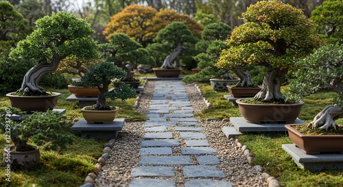 Serene Bonsai Garden Path Tranquil Landscape Photography photo