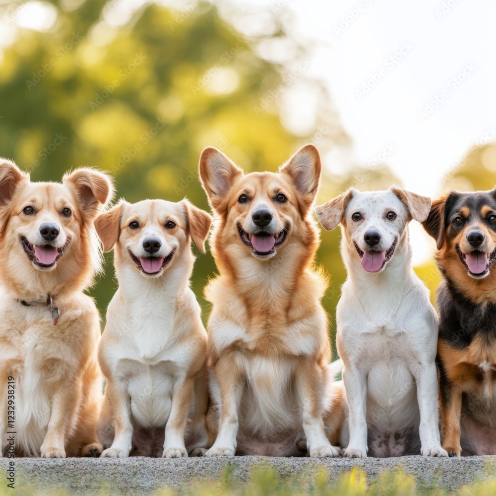 five happy dogs smiling at the camera five happy dogs smiling at the camera