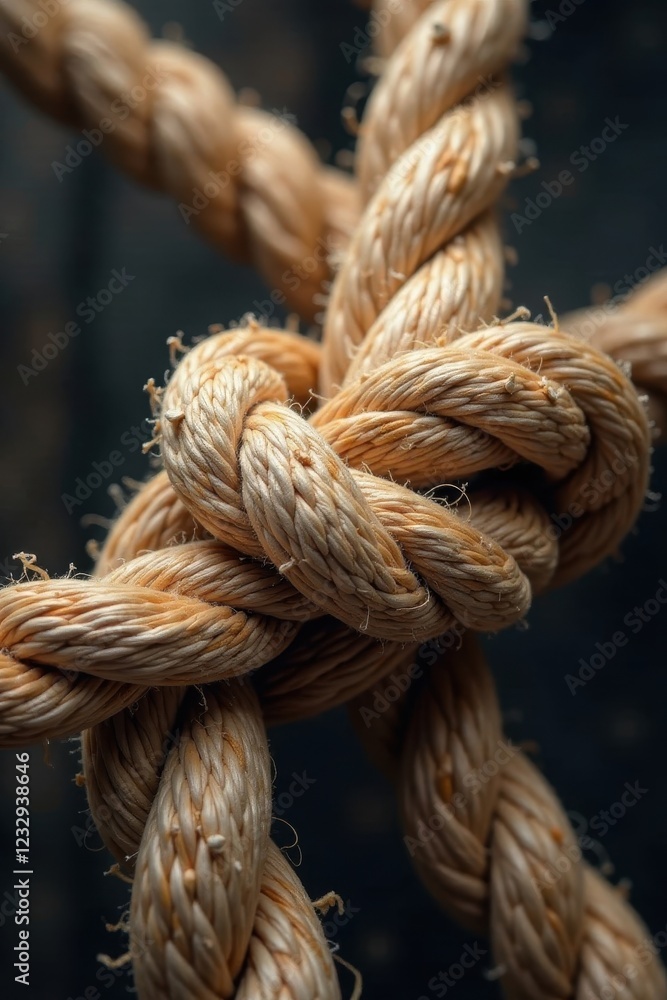 Close-up of weathered rope, intricate knot detail , old, twisted Close-up of weathered rope, intricate knot detail , old, twisted