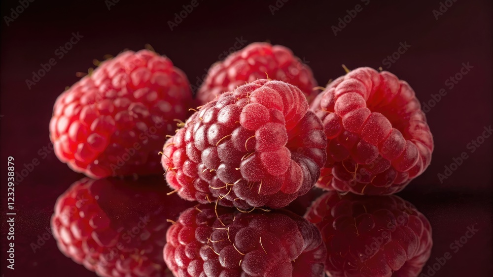 Fresh raspberries with glossy reflection on dark background Fresh raspberries with glossy reflection on dark background