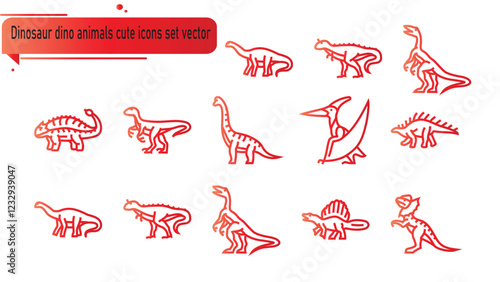 Dinosaur dino animals cute icons set vector