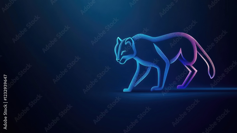 Fototapeta premium Neon cat, dark background, digital art, website banner