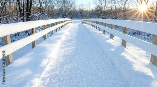 Wallpaper Mural Snowy bridge path winter sunrise nature landscape Torontodigital.ca