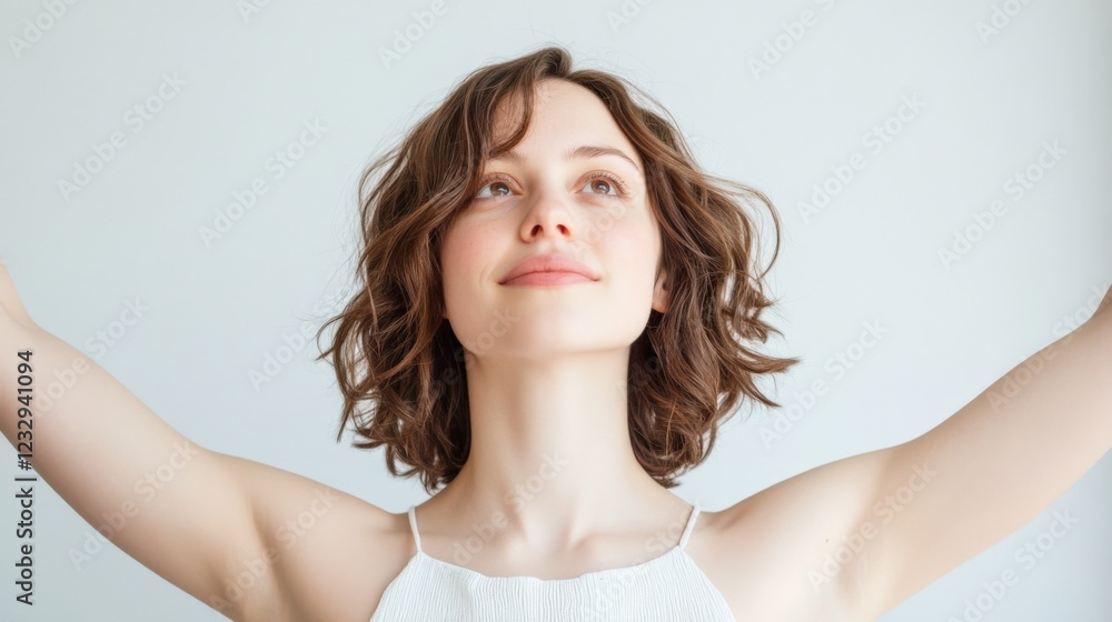 young woman with arms raised feeling free and happy