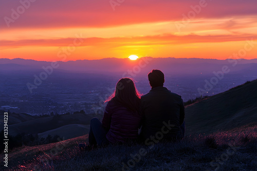 A couple watching the sunset from a hilltop on Valentine's Day