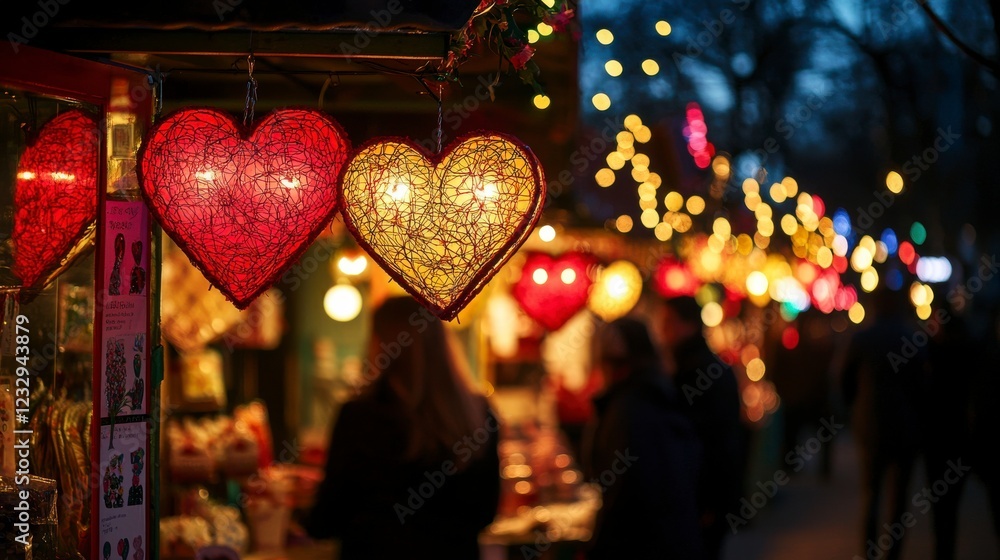 Fototapeta premium Romantic Valentine's Festival with Heart-Shaped Lanterns