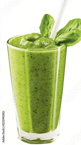 Refreshing green smoothie with kale and spinach garnished with fresh leaves