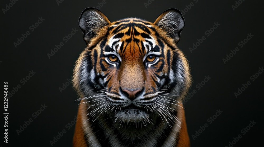 Fototapeta premium Majestic tiger portrait, dark background, wildlife