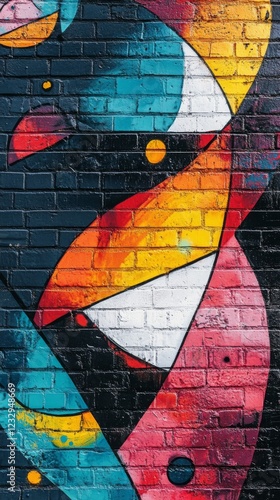 Colorful urban street art mural showcasing vibrant shapes and patterns in a c...