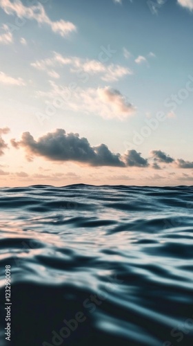 Waves lap gently against the shore under a colorful sky at sunset