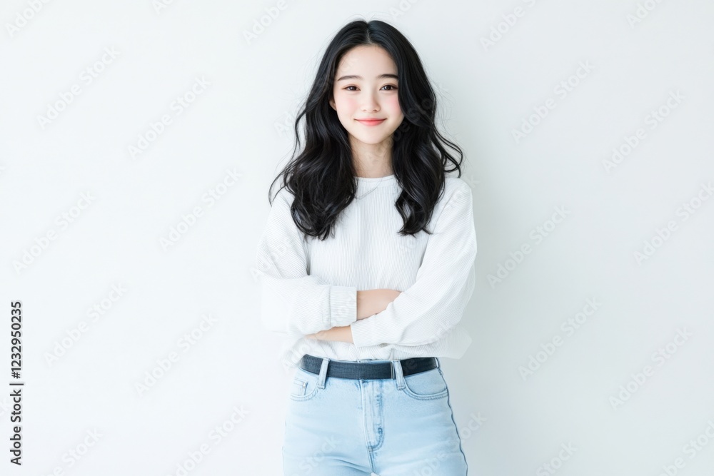 young woman with crossed arms smiling confidently young woman with crossed arms smiling confidently