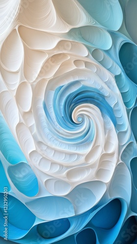 Intricate blue and white spiral design representing motion and fluidity in ab...