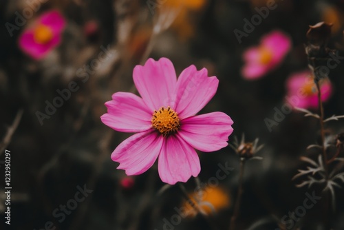 Beautiful pink cherry blossom in spring on a tree branch with blurred background