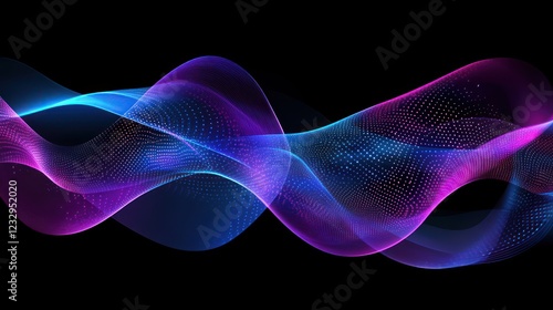 Abstract glowing wave pattern on black background.