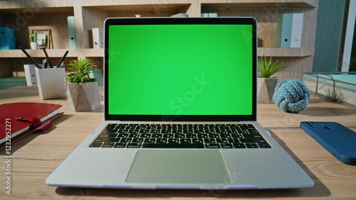 Wallpaper Mural Laptop green screen standing at modern office closeup zoom in. Mockup computer Torontodigital.ca