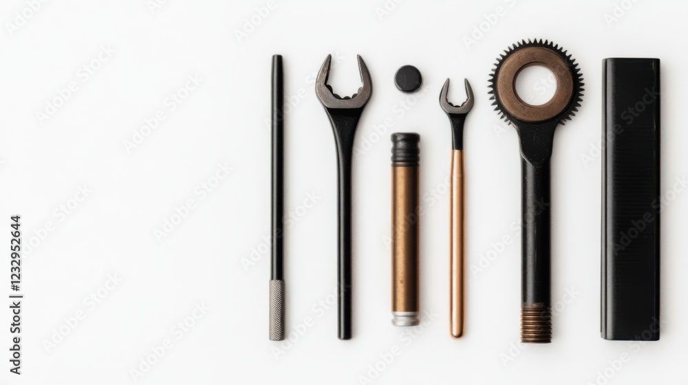 Collection of Various Hand Tools Lying on a Clean White Background for Industrial, Construction, and Mechanics Use with High Clarity and Professional Look Collection of Various Hand Tools Lying on a Clean White Background for Industrial, Construction, and Mechanics Use with High Clarity and Professional Look