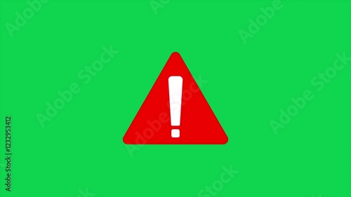 Triangle warning yellow sign animation on chroma key green screen