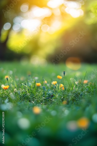 Vibrant wildflowers bloom in a sunlit green meadow during spring