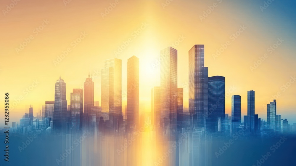 Vibrant sunrise over a modern city skyline. Vibrant sunrise over a modern city skyline.