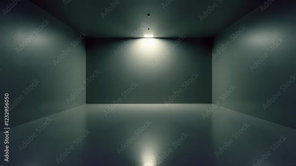 Fototapeta premium Empty Room with Grey Walls, Ceiling, and Flooring, Illuminated by Neon Light
