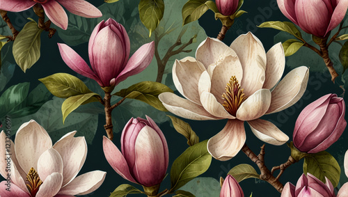 magnolia flower illustration in watercolor style
