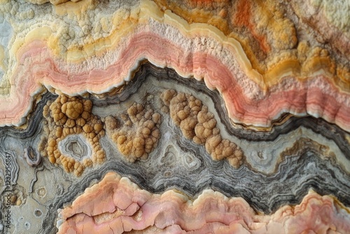 Stunning geological formation showcasing intricate layers of agate in various...