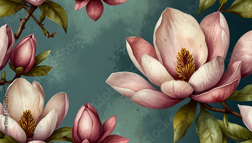 magnolia flower illustration in watercolor style
