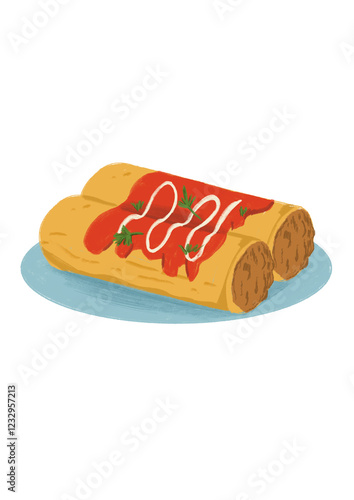 Ilustración de enchiladas con salsa roja