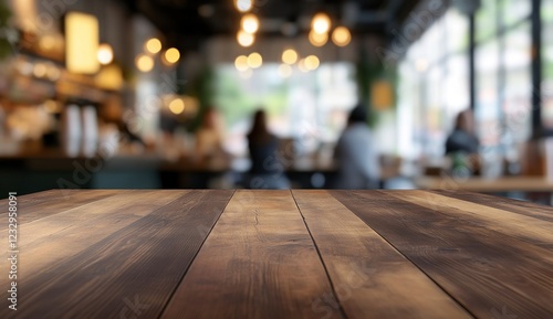 Wallpaper Mural Rustic Wooden Tabletop in a Blurred Cafe Background Torontodigital.ca