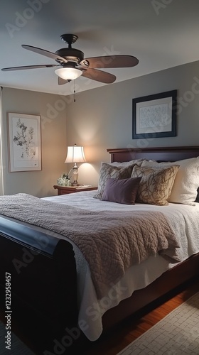 Cozy bedroom with warm lighting and elegant decor in a serene environment
