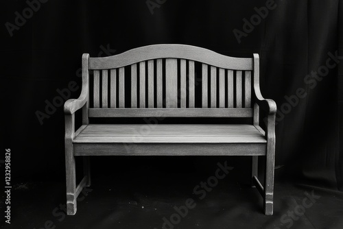 Elegant wooden bench against a black backdrop in a minimalist setting