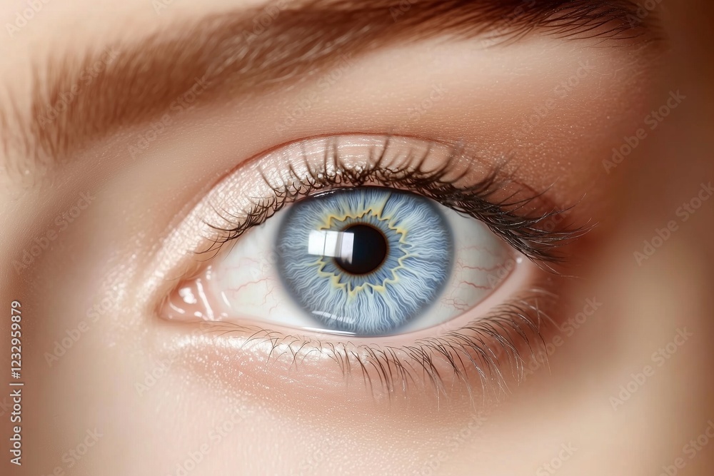 Detailed close-up of a womana??s pale pastel blue eye, with soft, subtle textures and fine patterns in the iris, captured in Detailed close-up of a womana??s pale pastel blue eye, with soft, subtle textures and fine patterns in the iris, captured in