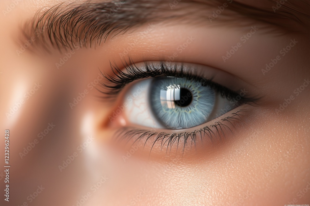 Detailed close-up of a womana??s light blue-gray eye, with soft gradients and distinct reflections in the iris, captured in ultra HD Detailed close-up of a womana??s light blue-gray eye, with soft gradients and distinct reflections in the iris, captured in ultra HD
