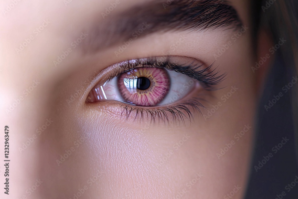 Obraz premium Detailed close-up of a womana??s dusky pink eye, highlighting the soft, delicate texture of the iris and sclera, captured in