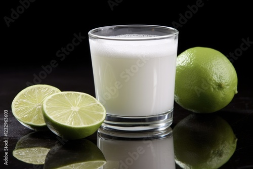 Collagen Supplement for Skin Health - Dissolvable Powder with Citrus Flavour and Vitamin C in Water Glass with Lime Slice photo