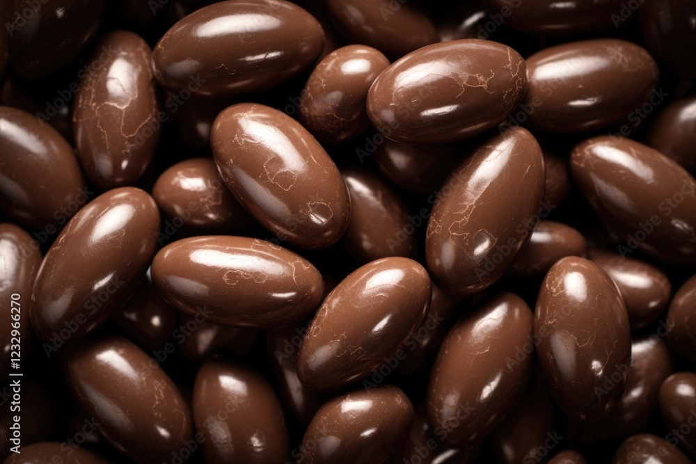 Dark Chocolate Covered Almonds. Macro Texture of Delicious Nutty Product with Rich Cocoa and Decadent Chocolate Background Dark Chocolate Covered Almonds. Macro Texture of Delicious Nutty Product with Rich Cocoa and Decadent Chocolate Background