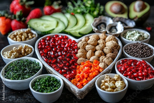 A collection of healthy aphrodisiac foods to enhance sexual health on an oak wood background
