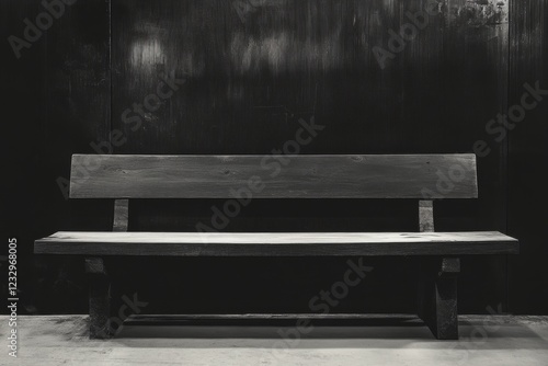 Elegant wooden bench against a black backdrop in a minimalist setting
